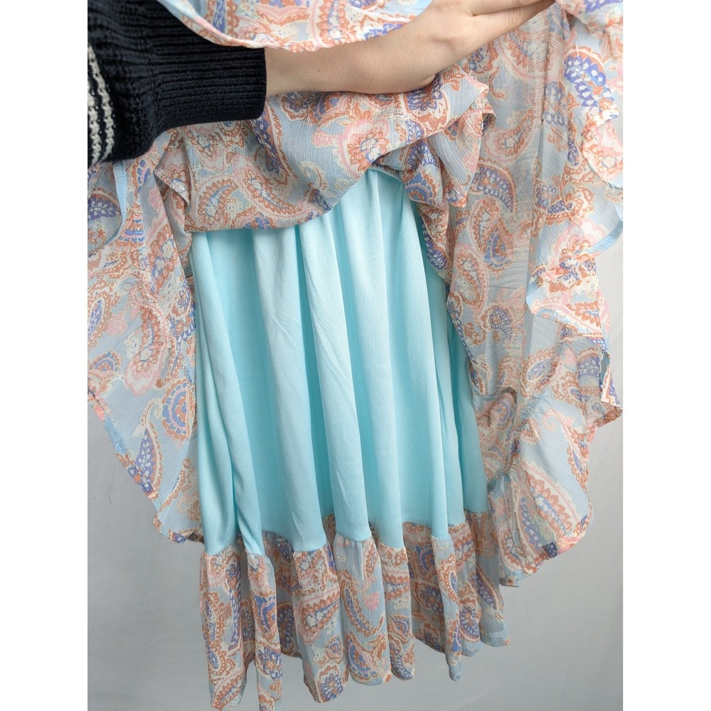 Floral Fairy Smocked Mini Wrap Dress Size‎ S Blue Paisley Ruffle Dainty Coquette - Picture 5 of 9